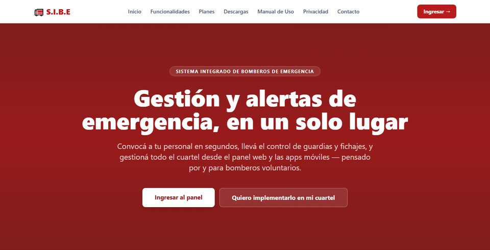 Sitio web de SIBE, Sistema Integrado de Bomberos de Emergencia